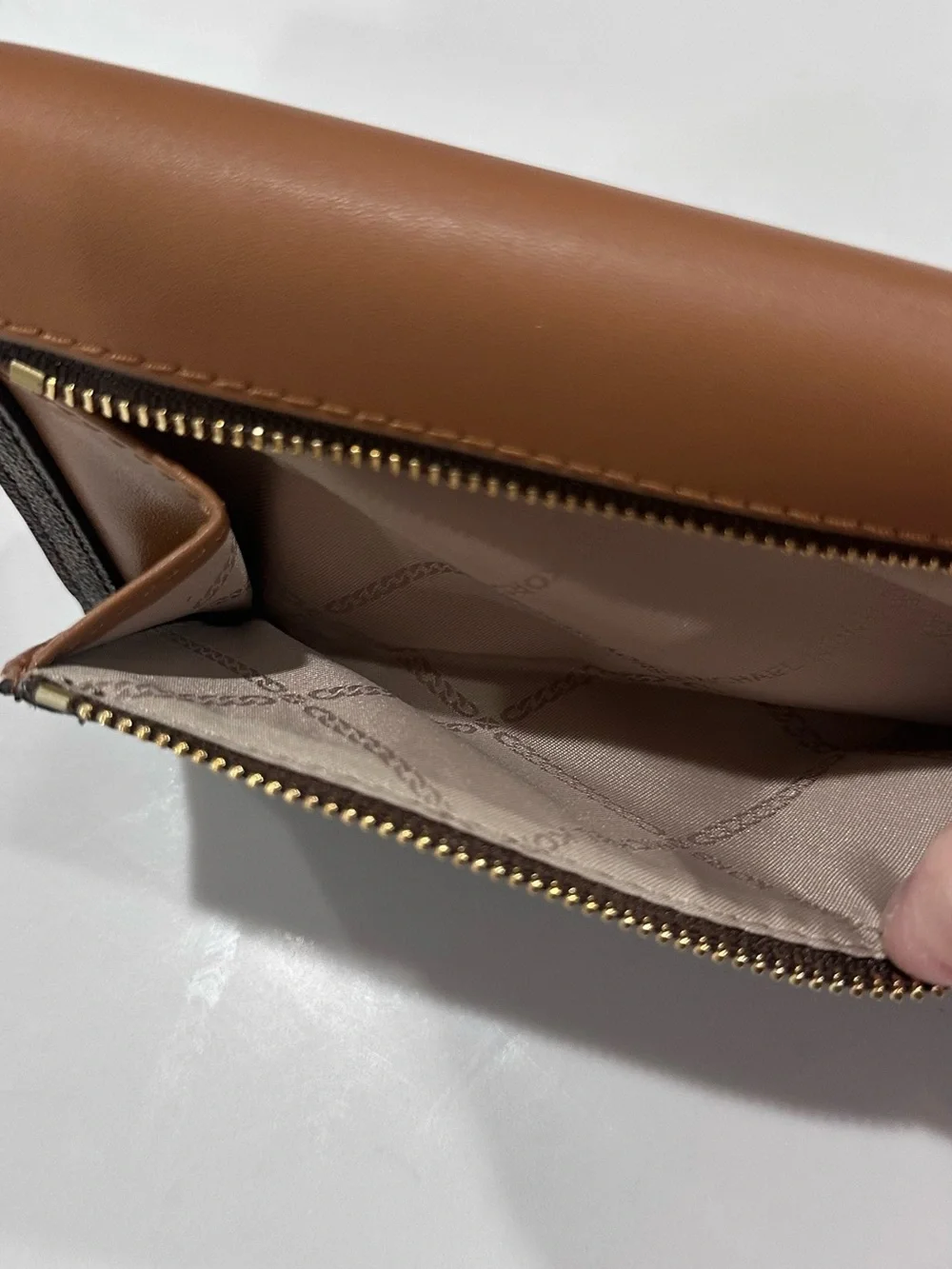 Michael Kors Cognac and Dark Brown Zip Continental Wallet with Gold Hardware
